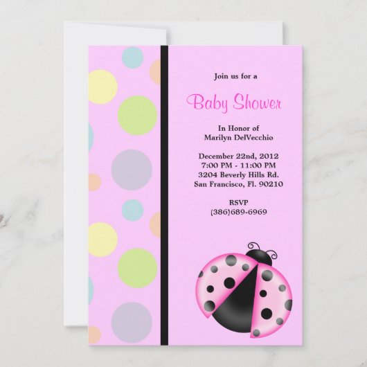 Invitation Baby shower doux MIGNON de Madame rose insecte (Devant)