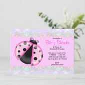 Invitation Baby shower doux MIGNON de Madame rose insecte (Debout devant)