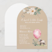 Invitation Baby shower doux petit agneau rose ballon (Devant / Derrière)