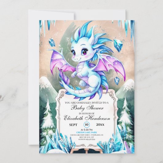 Invitation Baby shower Dragon Simple Cute (Devant)