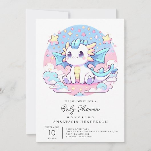 Invitation Baby shower Dragon Simple Cute (Devant)