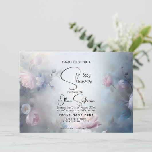 Invitation Baby shower - Dreamal Ethereal Floral (Debout devant)