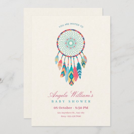 Invitation Baby shower Dreamcatcher (Devant / Derrière)