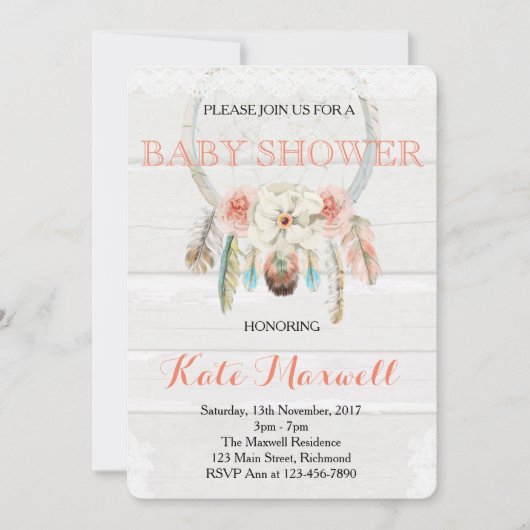 Invitation Baby shower Dreamcatcher Boho (Devant)