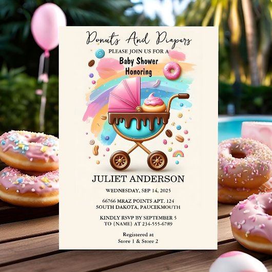 Invitation Baby shower Dreams Pink Blue Donuts Et Diapers