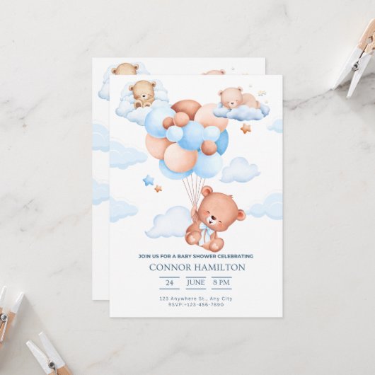 Invitation Baby Shower Dreamy Clouds Aesthetic (Devant/Arrière en situation)
