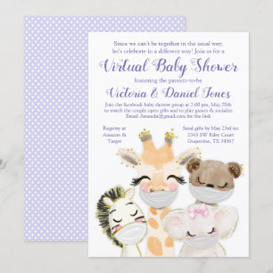 Invitation Baby-Shower Drive By Bébés Animaux avec Masques