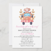 Invitation Baby Shower Drive Through Mignonne Fille Singe (Devant)