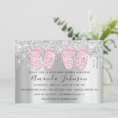Invitation Baby shower Drives Argent Gris Pieds Jumeaux Fille (Debout devant)