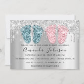 Invitation Baby shower Drives Argent PiedsTwins Garçon fille  (Devant)