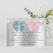 Invitation Baby shower Drives Argent PiedsTwins Garçon fille  (Debout devant)