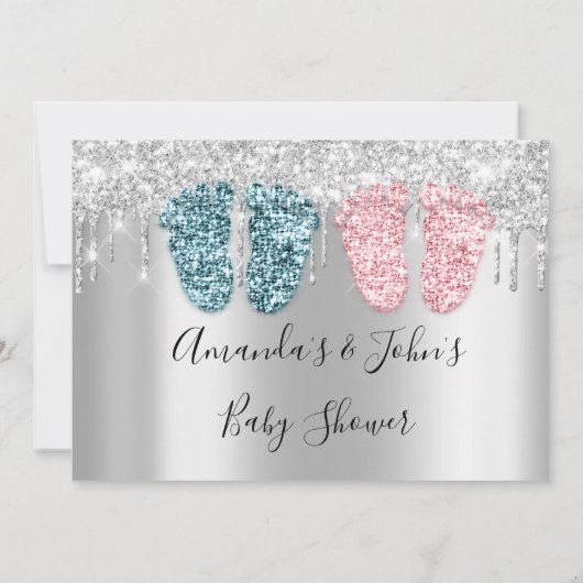 Invitation Baby shower Drives Argent PiedsTwins Garçon fille  (Dos)