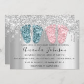 Invitation Baby shower Drives Argent PiedsTwins Garçon fille  (Devant / Derrière)