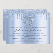 Invitation Baby shower Drives Parties scintillant Pieds Bleus (Devant / Derrière)