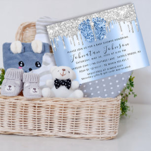 Invitation Baby shower Drives Parties scintillant Pieds Bleus