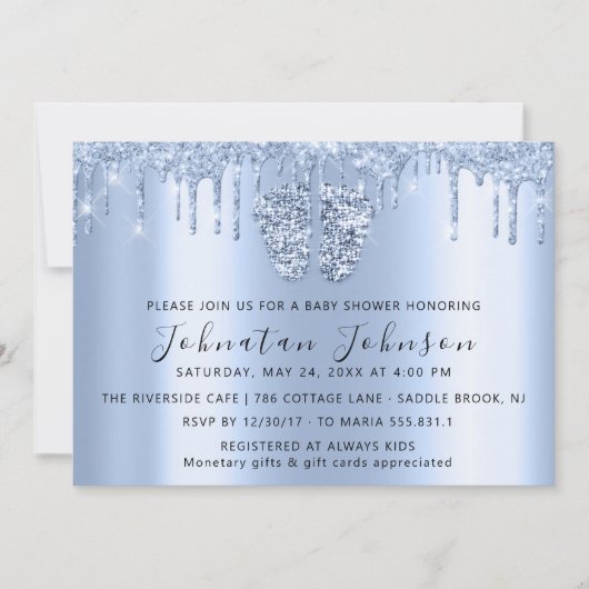 Invitation Baby shower Drives Parties scintillant Pieds Bleus (Devant)