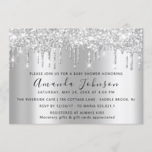 Invitation Baby shower Drives Parties scintillant Pieds Gris 