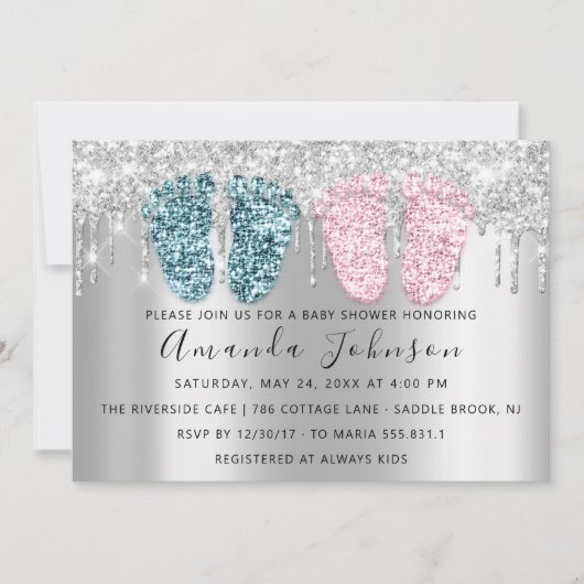 Invitation Baby shower Drives Parties scintillant Pieds Gris (Devant)