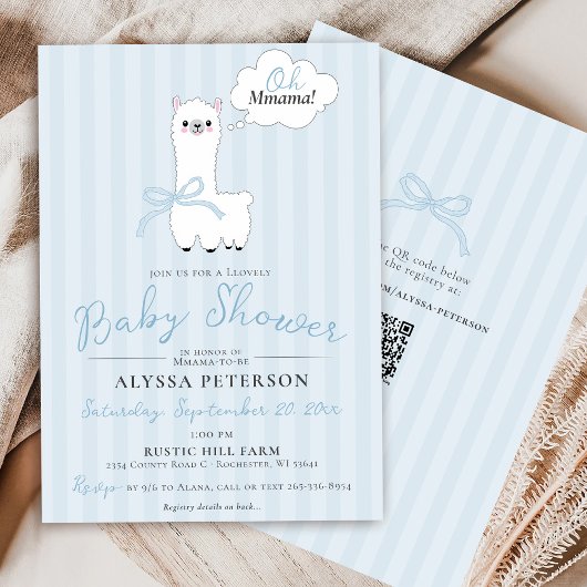 Invitation Baby Shower Drôle Oh Maman Lama Garçon Bleu Mignon