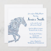Invitation Baby shower du Blue Paisley Horse (Devant / Derrière)
