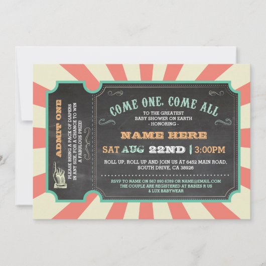 Invitation Baby shower du Carnaval de cirque (Devant)