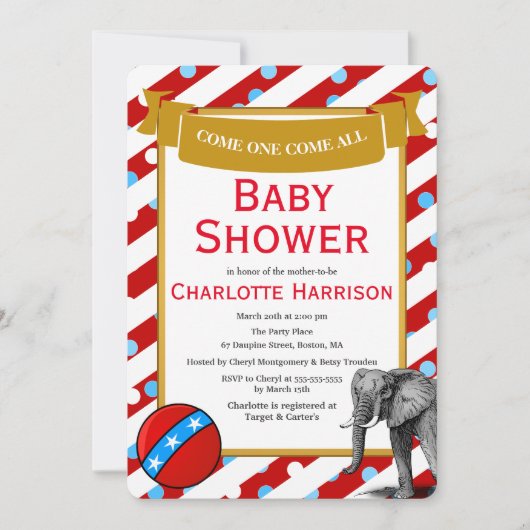 Invitation Baby shower du Carnaval de cirque moderne (Devant)