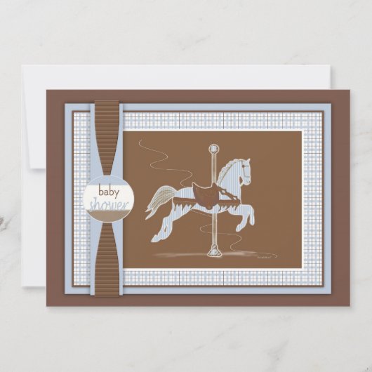 Invitation Baby shower du Carousel bleu Plaid (Devant)