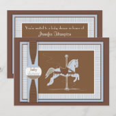 Invitation Baby shower du Carousel bleu Plaid (Devant / Derrière)