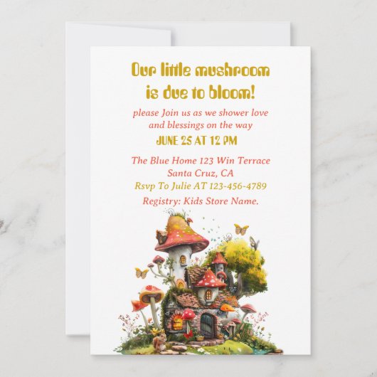 Invitation Baby shower du champignon Woodland (Devant)