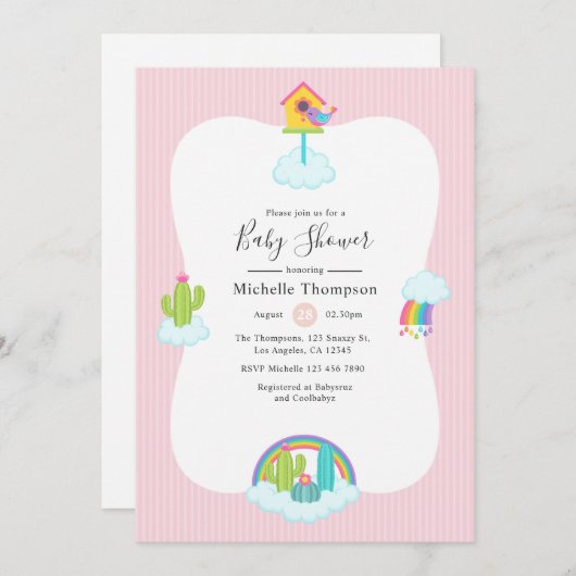 Invitation Baby shower du Ciel de Llama (Devant / Derrière)