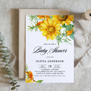 Invitation Baby shower du code QR du tournesol et de l'épine