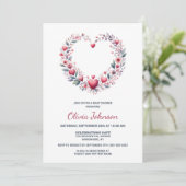 Invitation Baby shower du coeur de fleurs rouges (Debout devant)