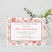 Invitation Baby shower du coeur floral (Debout devant)