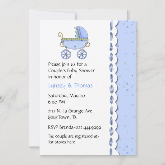 Invitation Baby shower du couple bleu sucré (Devant)