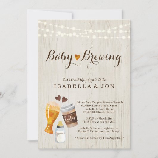 Invitation Baby shower du couple de brasserie (Devant)
