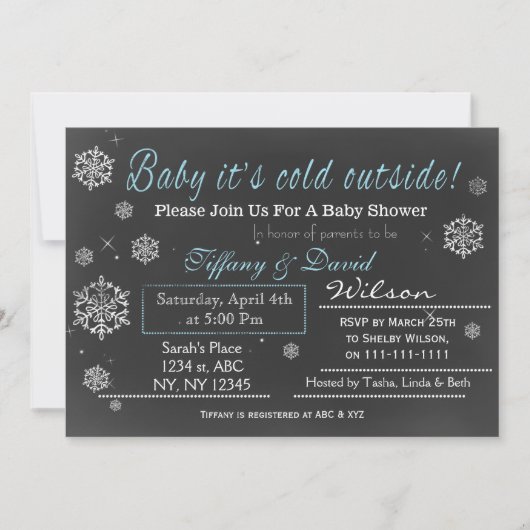Invitation Baby shower du couple de neige bleu hiv (Devant)