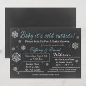 Invitation Baby shower du couple de neige bleu hiv (Devant / Derrière)