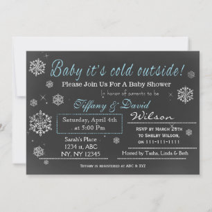 Invitation Baby shower du couple de neige bleu hiv