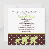 Invitation Baby shower du couple d'éléphants vert et Brown (Dos)