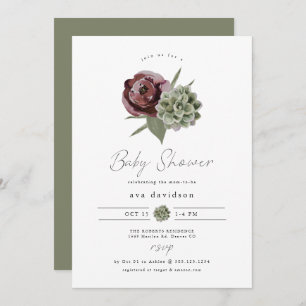 Invitation BABY SHOWER du désert Succulent Floral AVA Bourgog