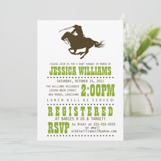 Invitation Baby shower du Far West (Debout devant)