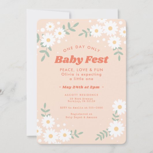 Invitation Baby shower du festival de musique Daisy Flower Pe (Devant)