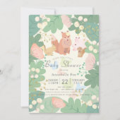 Invitation Baby shower du feuillage floral des animaux de for (Devant)