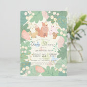 Invitation Baby shower du feuillage floral des animaux de for (Debout devant)