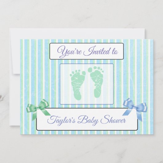 Invitation Baby shower du garçon rayé bleu et vert (Devant)