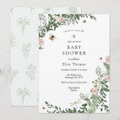 Invitation Baby shower du jardin aux fleurs d'abeilles (Devant / Derrière)