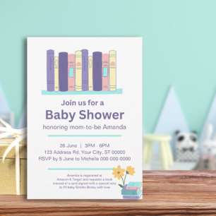 Invitation Baby shower du livre, Brunch et livres, Genre Neut