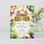 Invitation Baby shower du marché des fermiers d'aquarelle (Debout devant)