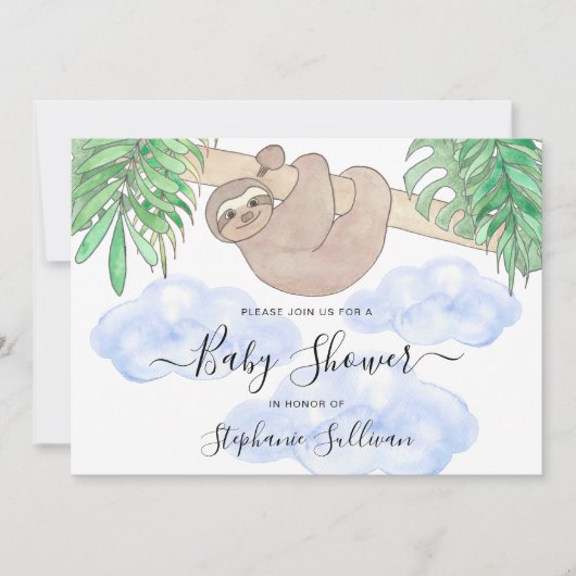 Invitation Baby shower du mignon Sloth Boy (Devant)