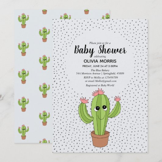 Invitation Baby shower du nom du Plante de Cactus neutre entr (Devant / Derrière)
